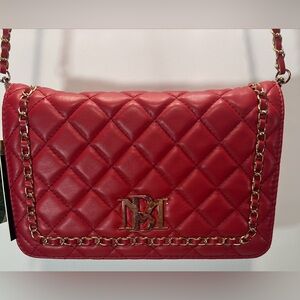 BADGLEY MISCHKA Red Vegan Leather Big Diamond Quilted Crossbody Bag NWT